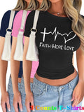 Letter & Heart Print Short Sleeve Casual Faith Hope Love Printed Summer Clothes Daily Top T-Shirts, Hoodie, Sweatshirt - T-Shirt, Sweatshirt, Hoodie