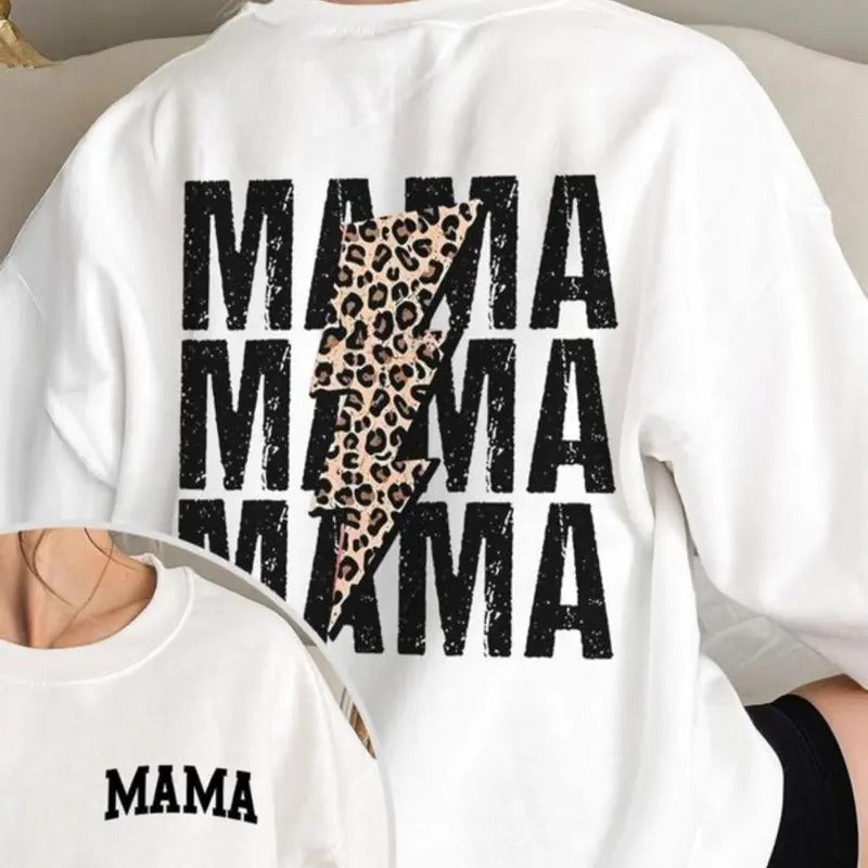Letter & Leopard Lightning Print Crew Neck Casual Drop Shoulder Long Sleeve Fall & Winter Clothes Daily T-Shirts, Hoodie, Sweatshirt - T-Shirt, Sweatshirt, Hoodie