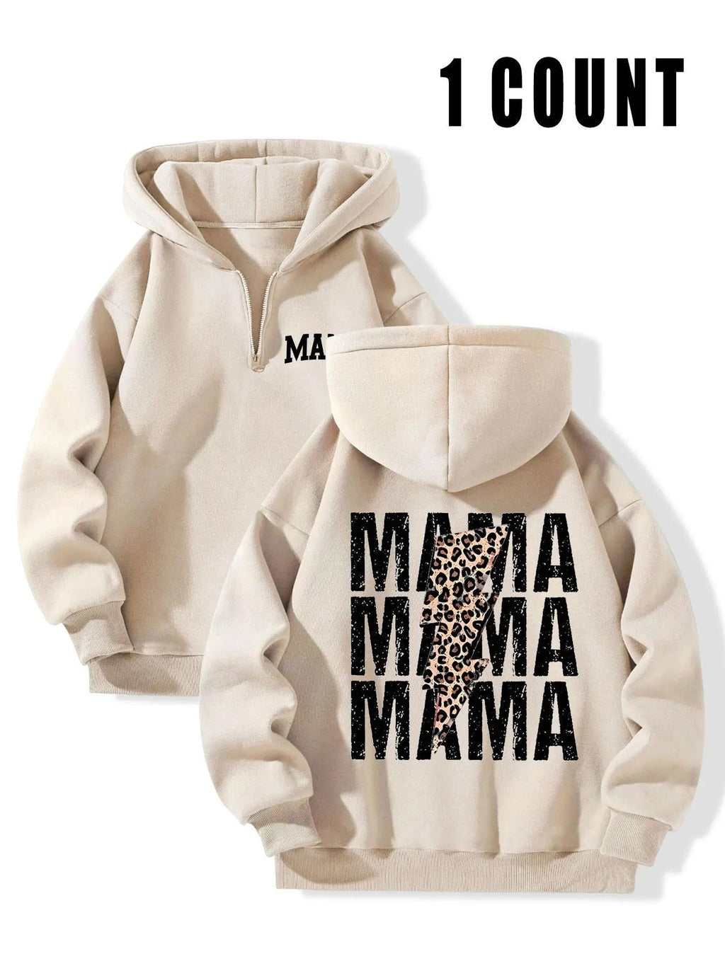 Letter & Leopard Print Zip Up Casual Long Sleeve Hooded Fall & Winter Clothes Daily T-Shirts, Hoodie, Sweatshirt - T-Shirt, Sweatshirt, Hoodie