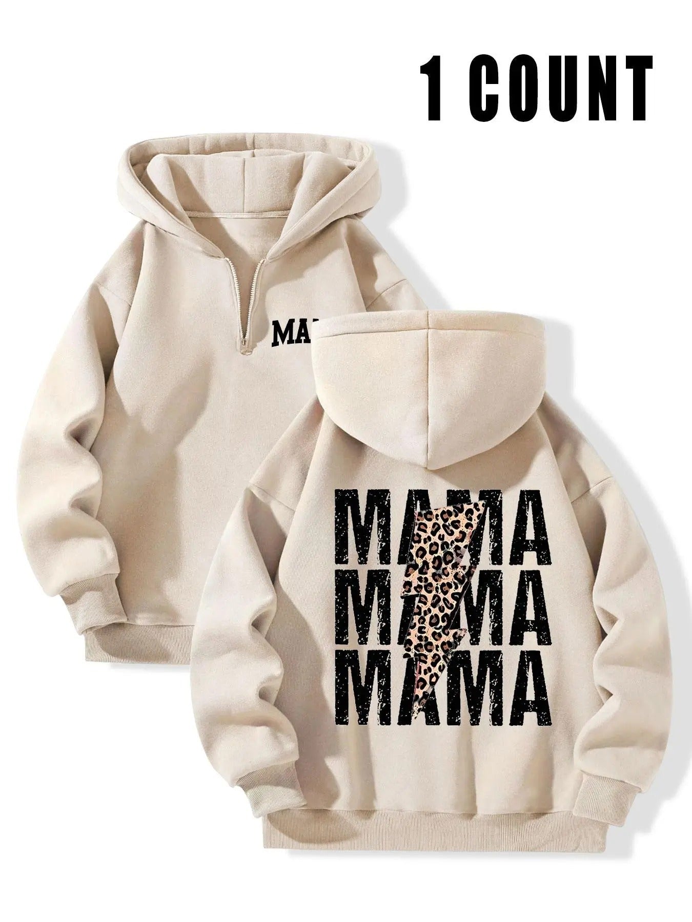 Letter & Leopard Print Zip Up Casual Long Sleeve Hooded Fall & Winter Clothes Daily T-Shirts, Hoodie, Sweatshirt - T-Shirt, Sweatshirt, Hoodie