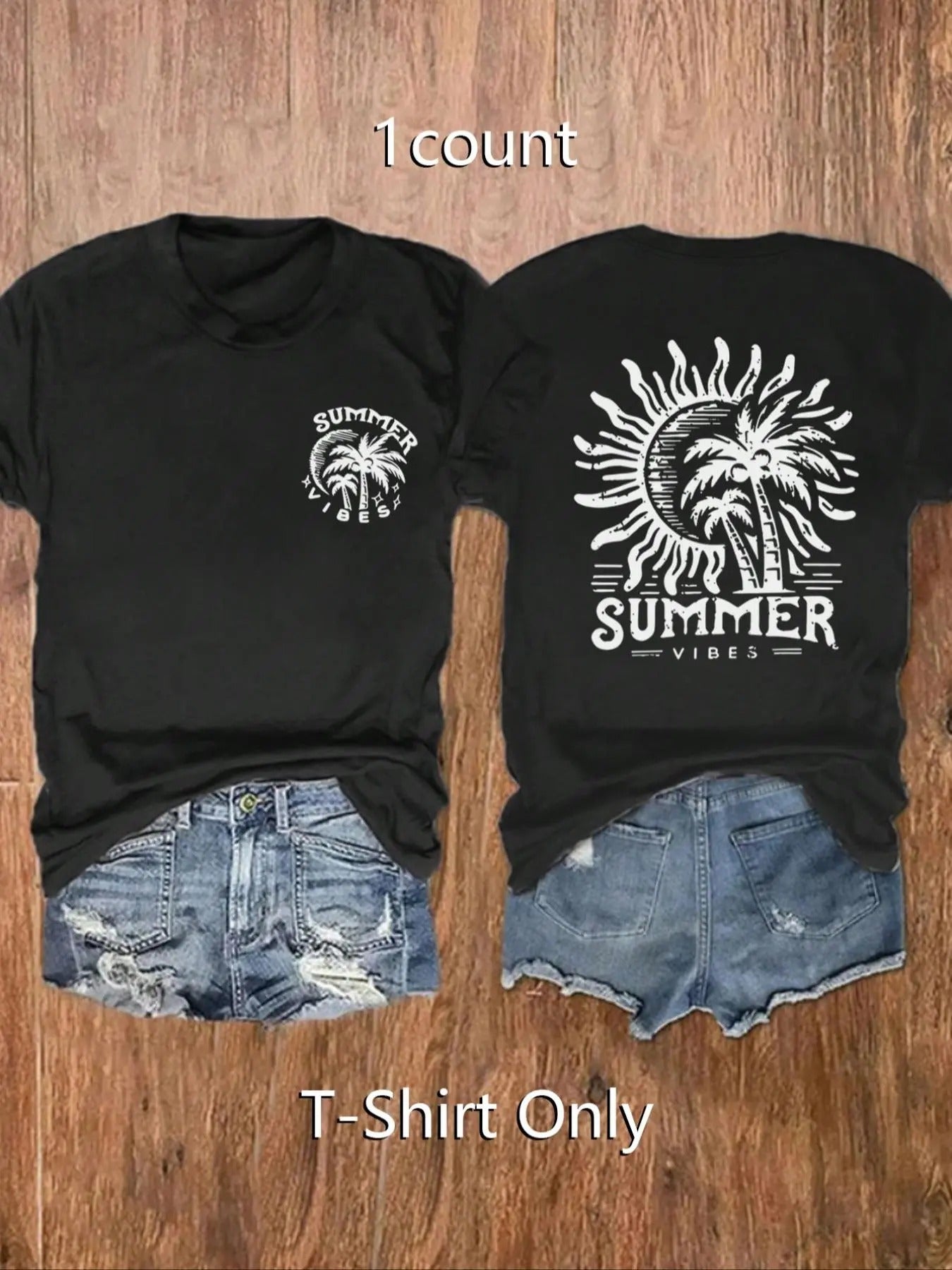Letter & Palm Tree Print Round Neck Casual Short Sleeve Daily Summer T-Shirts, Hoodie, Sweatshirt - T-Shirt, Sweatshirt, Hoodie