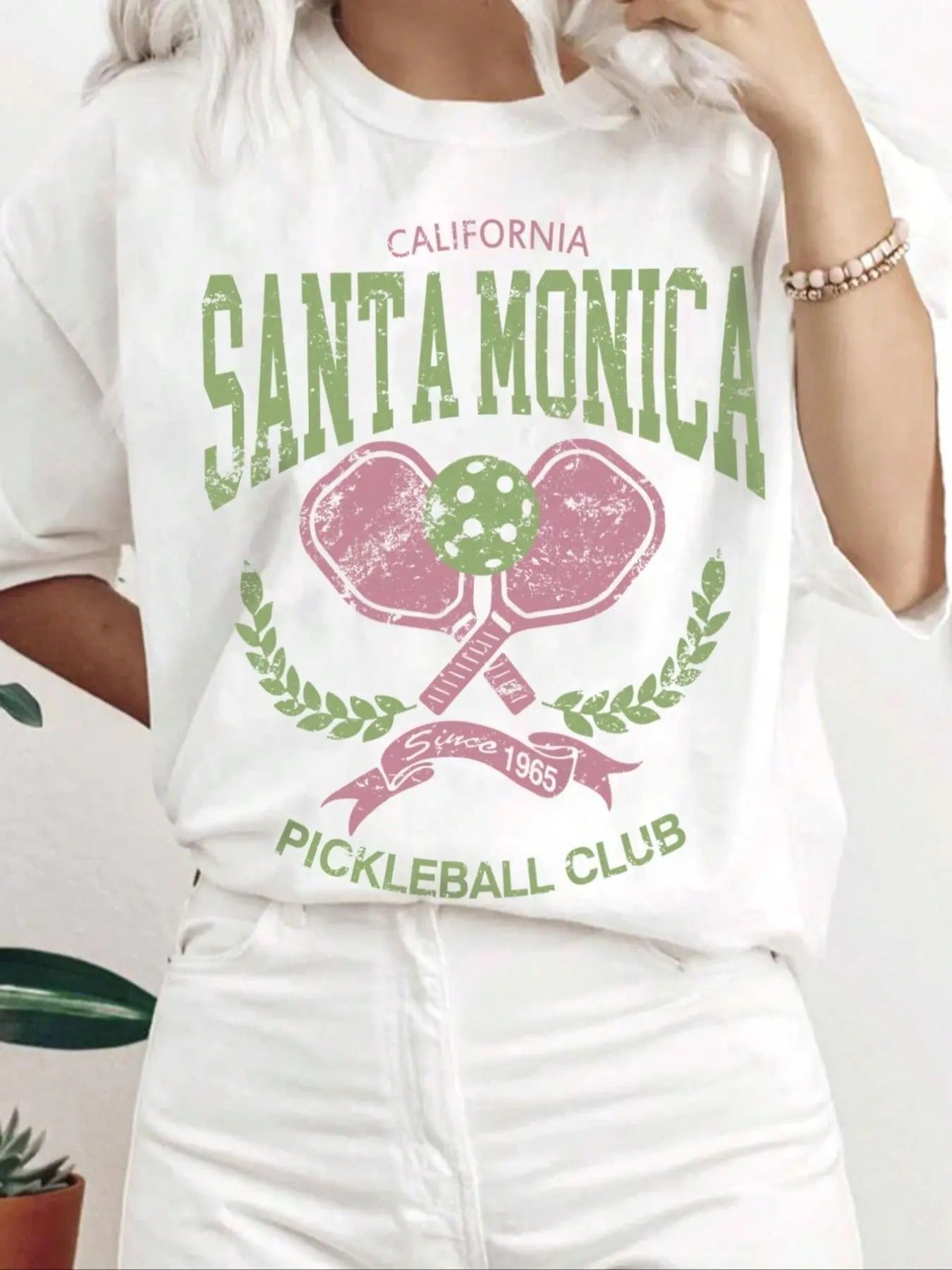 Letter & Pickleball Print Drop Shoulder Half Sleeve Crew Neck Casual Summer Top Daily T-Shirts, Hoodie, Sweatshirt - T-Shirt, Sweatshirt, Hoodie