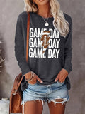 Letter & Rugby Lightning Print Round Neck Casual Long Sleeve Crew Neck Fall & Winter Top Daily T-Shirts, Hoodie, Sweatshirt - T-Shirt, Sweatshirt, Hoodie