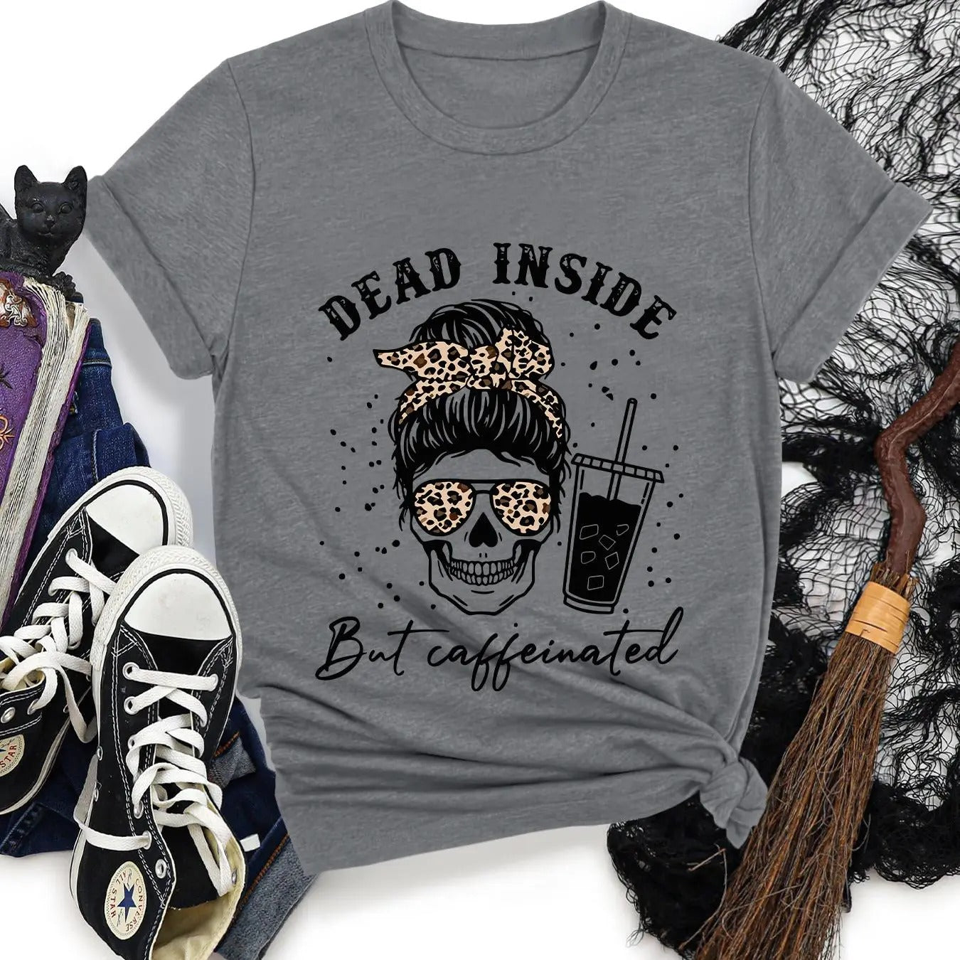 Letter & Skeleton Print Round Neck Vintage Casual Short Sleeve Daily All Seasons T-Shirts, Hoodie, Sweatshirt - T-Shirt, Sweatshirt, Hoodie