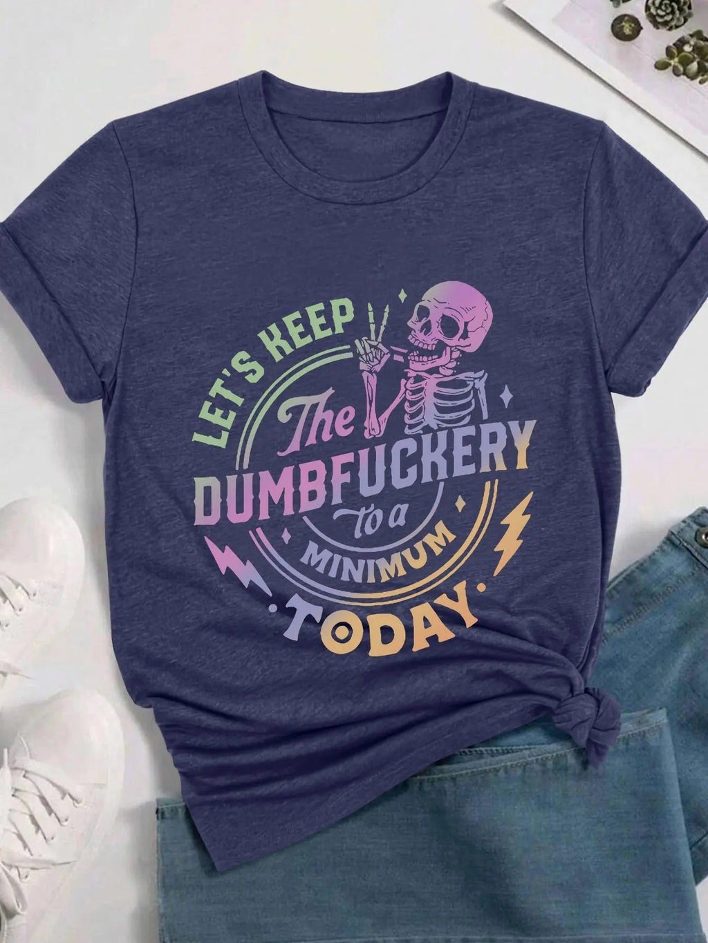 Letter & Skeleton Print Round Neck Vintage Casual Short Sleeve Daily Summer T-Shirts, Hoodie, Sweatshirt - T-Shirt, Sweatshirt, Hoodie