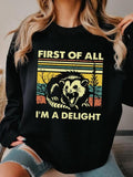 Letter & Skunk Print Crew Neck Casual Long Sleeve Fall & Winter Clothes Daily T-Shirts, Hoodie, Sweatshirt - T-Shirt, Sweatshirt, Hoodie