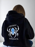 Letter & Spider Print Drop Shoulder Spider Casual Drawstring Pocket Hooded Fall & Winter Clothes Daily Comfort Long Sleeve Tops Lady Womenswear T-Shirts, Hoodie, Sweatshirt - T-Shirt, Sweatshirt, Hoodie