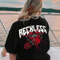 Letter & Spider Print Round Neck Casual Drop Shoulder Short Sleeve Summer Clothes Daily T-Shirts, Hoodie, Sweatshirt - T-Shirt, Sweatshirt, Hoodie