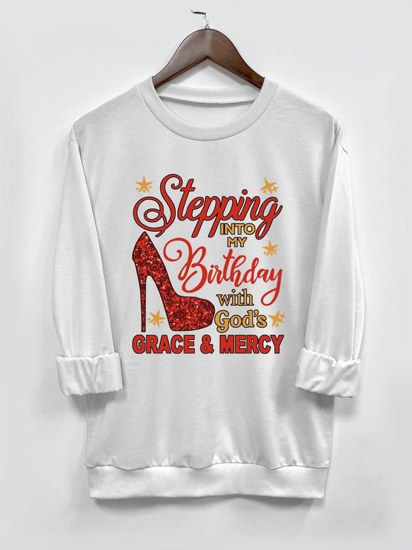 Letter & Star Print Round Neck Casual Crew Neck Long Sleeve Daily Outdoor Fall & Winter T-Shirts, Hoodie, Sweatshirt - T-Shirt, Sweatshirt, Hoodie