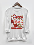 Letter & Star Print Round Neck Casual Crew Neck Long Sleeve Daily Outdoor Fall & Winter T-Shirts, Hoodie, Sweatshirt - T-Shirt, Sweatshirt, Hoodie