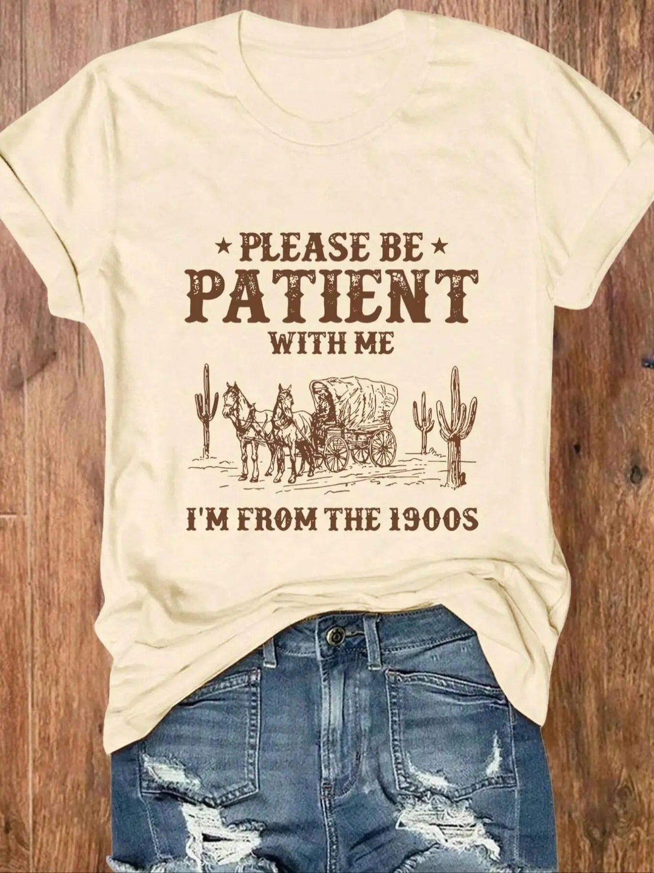 Letter & Wagon Print Round Neck Vintage Casual Short Sleeve Daily Summer T-Shirts, Hoodie, Sweatshirt - T-Shirt, Sweatshirt, Hoodie