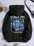 Letter & Wave Print Drop Shoulder Drawstring Pocket Hooded Daily Spring & Fall Comfort Long Sleeve Tops Lady T-Shirts, Hoodie, Sweatshirt - T-Shirt, Sweatshirt, Hoodie