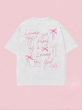 Letter Bow Decor Drop Shoulder Casual Short Sleeve Round Neck Summer Top Daily T-Shirts, Hoodie, Sweatshirt - T-Shirt, Sweatshirt, Hoodie