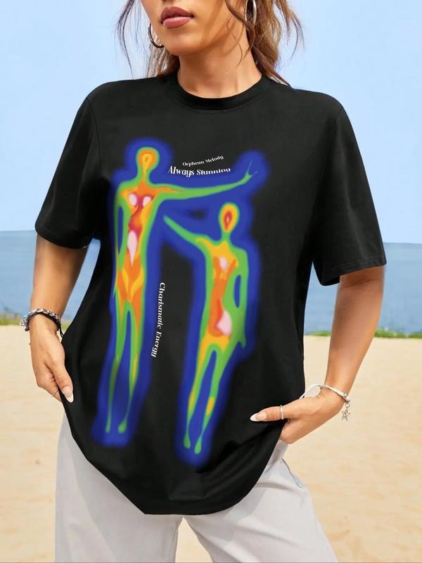 Letter Round Neck Drop Shoulder Summer Clothes Printed Half Sleeve Summer Top Daily T-Shirts, Hoodie, Sweatshirt - T-Shirt, Sweatshirt, Hoodie