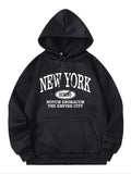 Letter Print Drawstring Pocket Drop Shoulder Casual Hooded Long Sleeve Daily Outdoor Clothes Fall & Winter T-Shirts, Hoodie, Sweatshirt - T-Shirt, Sweatshirt, Hoodie