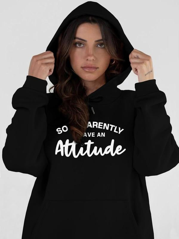 Letter Print Drawstring Pocket Casual Long Sleeve Hooded Top Daily Clothes All Seasons T-Shirts, Hoodie, Sweatshirt - T-Shirt, Sweatshirt, Hoodie