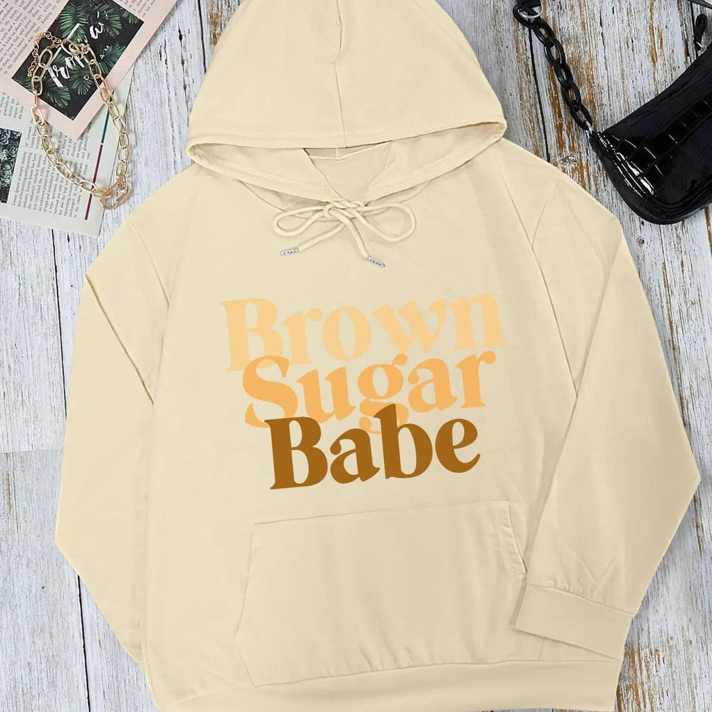 Letter Print Drop Shoulder Drawstring Casual Kangaroo Pocket Hooded Daily Outdoor Fall & Winter T-Shirts, Hoodie, Sweatshirt - T-Shirt, Sweatshirt, Hoodie