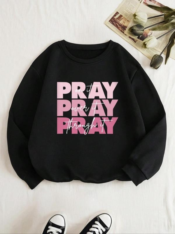 Letter Print Drop Shoulder Casual Long Sleeve Daily Streetwear 2023 Fall & Winter Clothes T-Shirts, Hoodie, Sweatshirt - T-Shirt, Sweatshirt, Hoodie