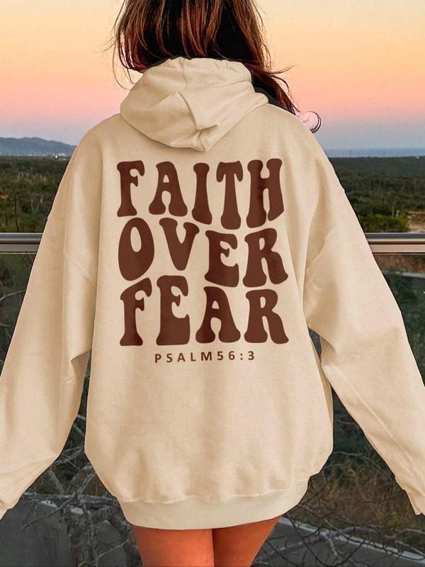Letter Print Drop Shoulder Casual Drawstring Pocket Hooded Daily Outdoor Fall & Winterstyle{N002}4 T-Shirts, Hoodie, Sweatshirt - T-Shirt, Sweatshirt, Hoodie