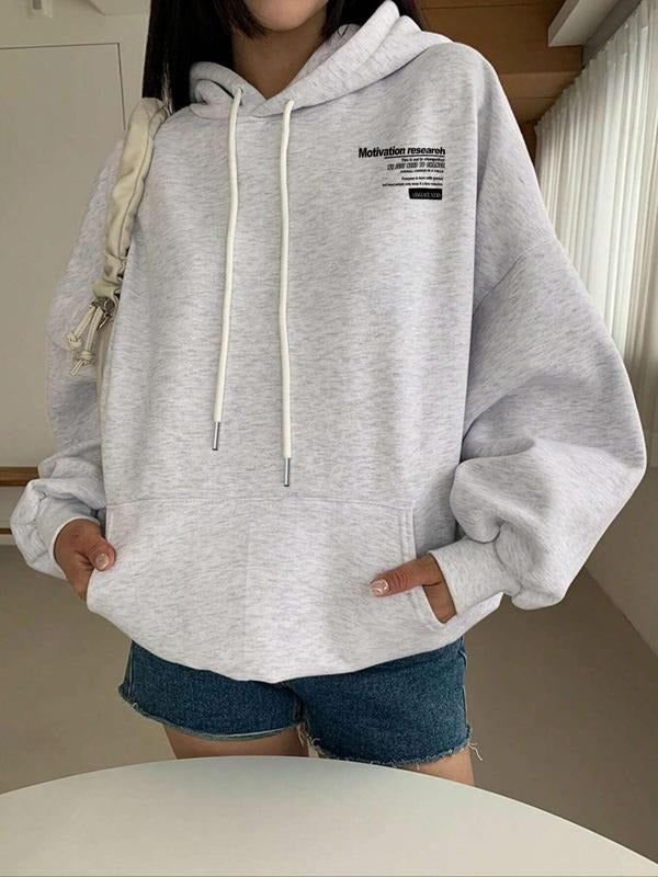 Letter Print Drop Shoulder Casual Drawstring Pocket Hooded Daily Outdoor Fall & Winterstyle{N002}6 T-Shirts, Hoodie, Sweatshirt - T-Shirt, Sweatshirt, Hoodie