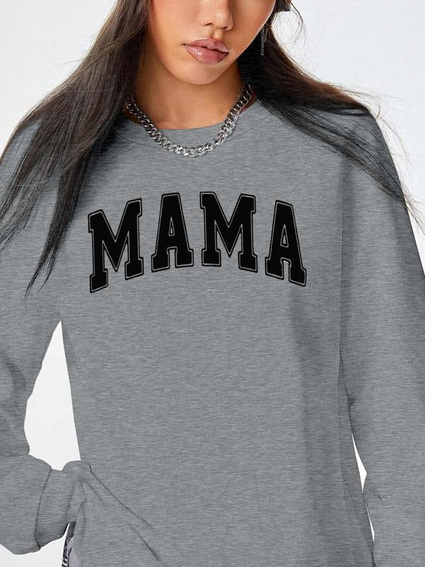 Letter Print Drop Shoulder Casual Long Sleeve Crew Neck Fall & Winter Clothes Daily T-Shirts, Hoodie, Sweatshirt - T-Shirt, Sweatshirt, Hoodie