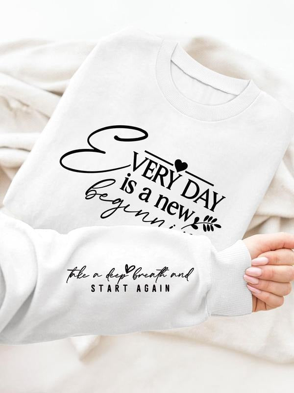 Letter Print Drop Shoulder Casual Long Sleeve Round Neck Fall & Winter Clothes Daily T-Shirts, Hoodie, Sweatshirt - T-Shirt, Sweatshirt, Hoodie