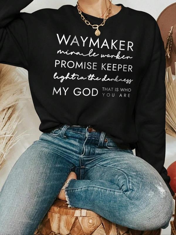 Letter Print Drop Shoulder Casual Long Sleeve Round Neck Fall & Winter Clothes Daily Wearstyle{N002}5 T-Shirts, Hoodie, Sweatshirt - T-Shirt, Sweatshirt, Hoodie