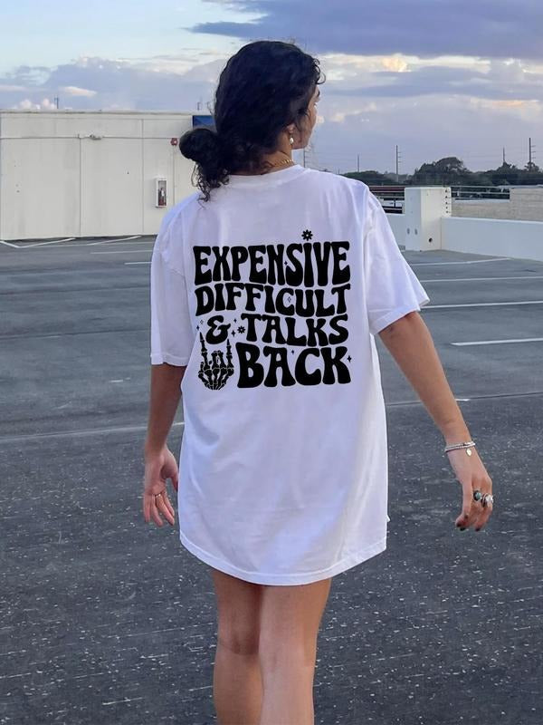 Letter Print Drop Shoulder Summer Clothes Vintage Casual Crew Neck Half Sleeve Daily Clothes Summer T-Shirts, Hoodie, Sweatshirt - T-Shirt, Sweatshirt, Hoodie