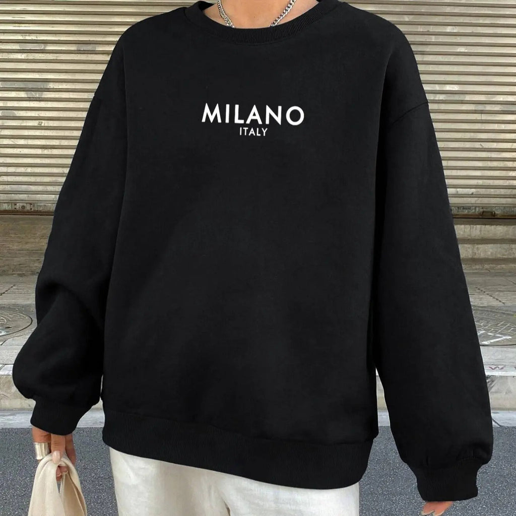 Letter Print Drop Shoulder Thermal Lined Casual Long Sleeve Round Neck Fall & Winter Clothes Daily T-Shirts, Hoodie, Sweatshirt - T-Shirt, Sweatshirt, Hoodie