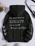 Letter Print Pocket Drawstring Casual Long Sleeve Hooded Fall & Winter Clothes 2024 Going Out Clothes T-Shirts, Hoodie, Sweatshirt - T-Shirt, Sweatshirt, Hoodie