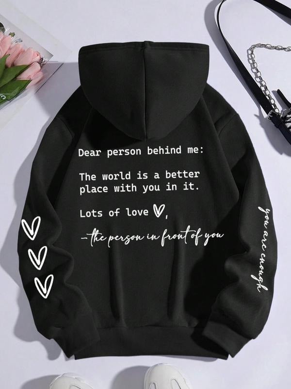 Letter Print Pocket Drawstring Casual Long Sleeve Hooded Fall & Winter Clothes 2024 Going Out Clothes T-Shirts, Hoodie, Sweatshirt - T-Shirt, Sweatshirt, Hoodie