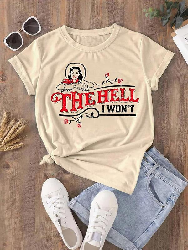 Letter Print Round Neck Vintage Casual Short Sleeve Daily All Season T-Shirts, Hoodie, Sweatshirt - T-Shirt, Sweatshirt, Hoodie