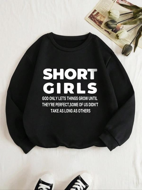 Letter Print Round Neck Casual Drop Shoulder Long Sleeve Daily Fall & Winter Clothes T-Shirts, Hoodie, Sweatshirt - T-Shirt, Sweatshirt, Hoodie