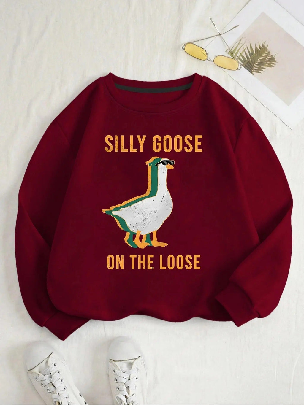 Letter Print Round Neck Casual Long Sleeve Crew Neck Spring Top Daily T-Shirts, Hoodie, Sweatshirt - T-Shirt, Sweatshirt, Hoodie