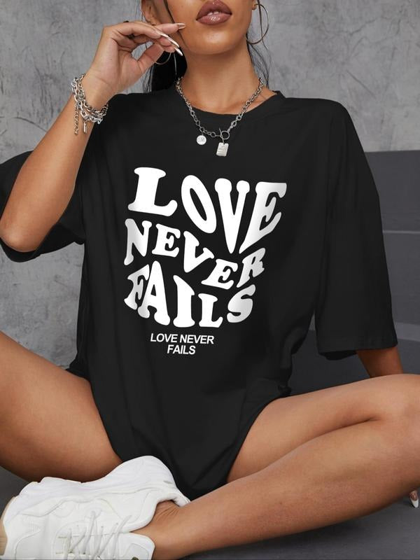 Letter Print Round Neck Without Necklace Summer Clothes Lady Comfort Streetwear Top Casual Drop Shoulder Half Sleeve T-Shirts, Hoodie, Sweatshirt - T-Shirt, Sweatshirt, Hoodie