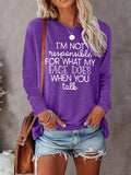 Letter Print Round Neck Casual Long Sleeve Crew Neck Fall & Winter Top Daily T-Shirts, Hoodie, Sweatshirt - T-Shirt, Sweatshirt, Hoodie