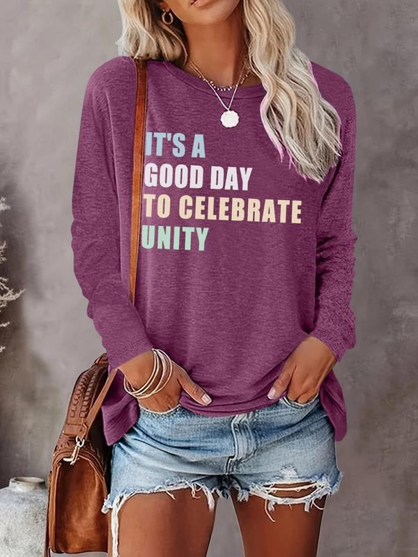 Letter Print Round Neck Casual Long Sleeve Crew Neck Fall & Winter Top Daily Wearstyle{N002}17 T-Shirts, Hoodie, Sweatshirt - T-Shirt, Sweatshirt, Hoodie