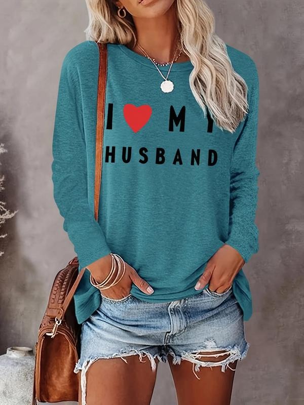 Letter Print Round Neck Casual Long Sleeve Crew Neck Spring & Fall Top Daily Wearstyle{N002}2 T-Shirts, Hoodie, Sweatshirt - T-Shirt, Sweatshirt, Hoodie