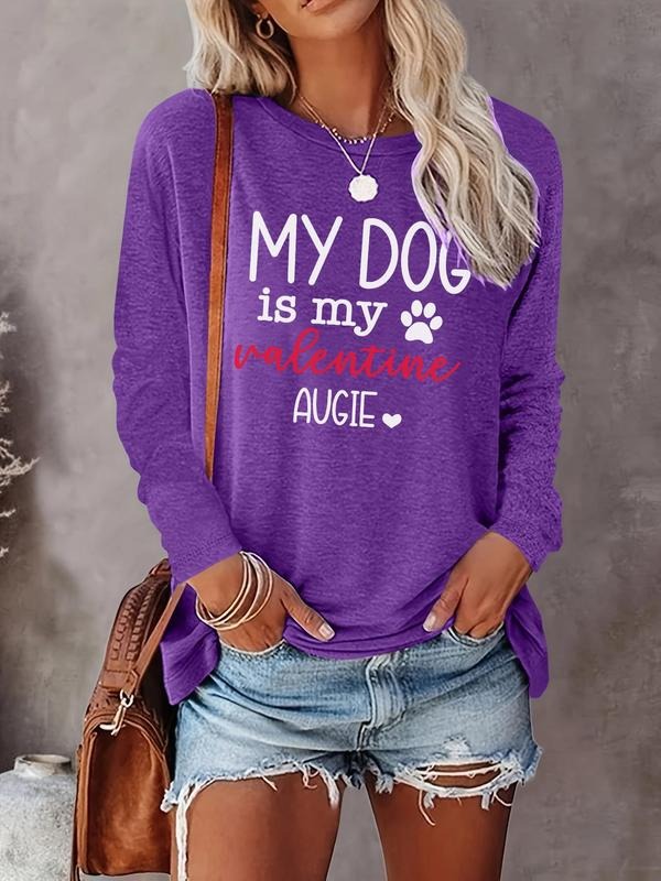 Letter Print Round Neck Casual Long Sleeve Crew Neck Top Fall & Winter Top Daily Wearstyle{N002}2 T-Shirts, Hoodie, Sweatshirt - T-Shirt, Sweatshirt, Hoodie