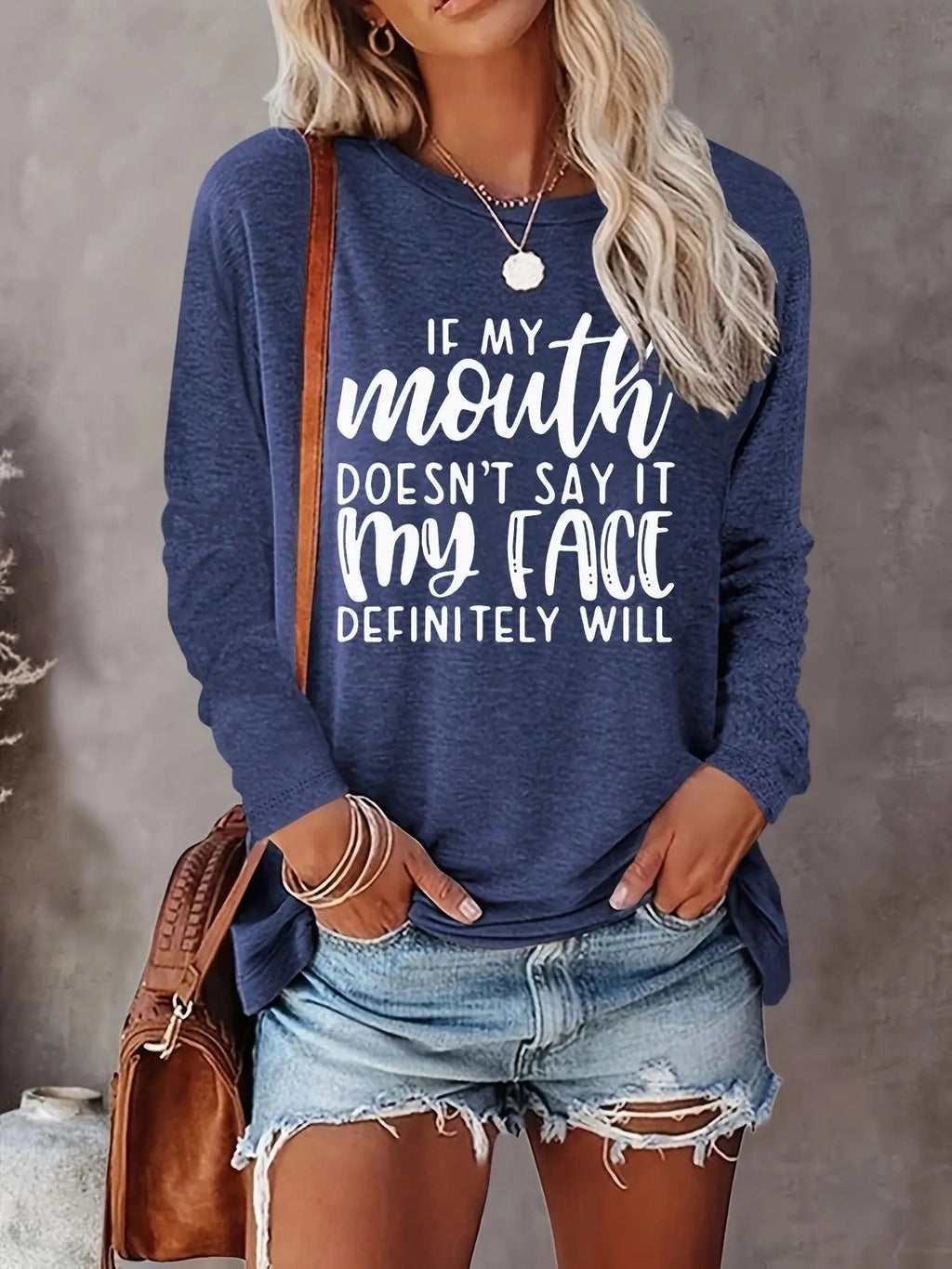 Letter Print Round Neck Casual Long Sleeve Crew Neck Tops Fall & Winter Clothes Daily T-Shirts, Hoodie, Sweatshirt - T-Shirt, Sweatshirt, Hoodie