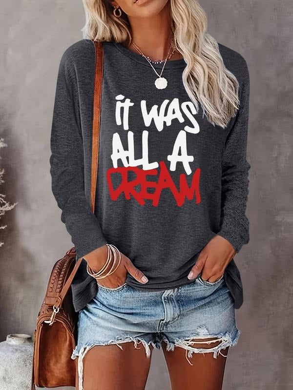 Letter Print Round Neck Casual Long Sleeve Crew Neck Tops Fall & Winter Clothes Daily Wearstyle{N002}2 T-Shirts, Hoodie, Sweatshirt - T-Shirt, Sweatshirt, Hoodie