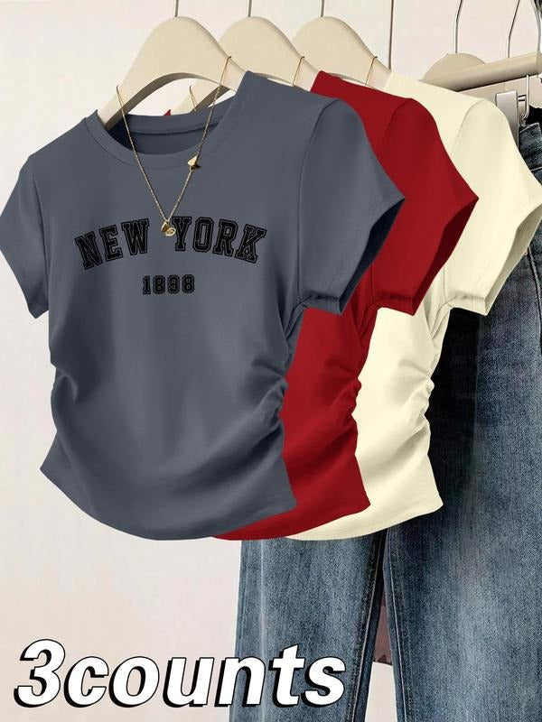 Letter Print Round Neck Casual Short Sleeve Crew Neck Daily Clothes All Seasons Topstyle{N002}5 T-Shirts, Hoodie, Sweatshirt - T-Shirt, Sweatshirt, Hoodie