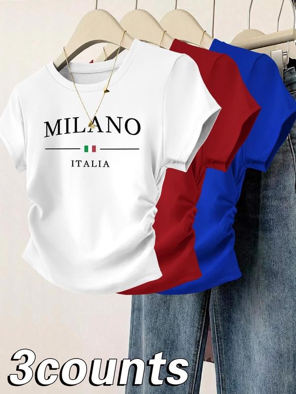 Letter Print Round Neck Casual Short Sleeve Crew Neck Summer Top Daily Wearstyle{N002}2 T-Shirts, Hoodie, Sweatshirt - T-Shirt, Sweatshirt, Hoodie