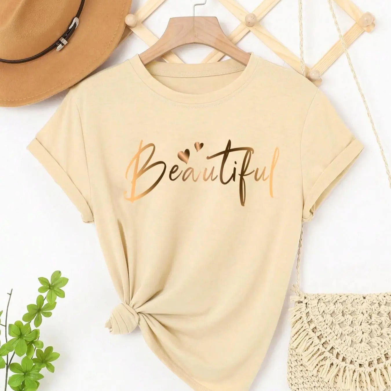 Letter Print Round Neck Casual Short Sleeve Crew Neck Summer Top Daily Wearstyle{N002}8 T-Shirts, Hoodie, Sweatshirt - T-Shirt, Sweatshirt, Hoodie