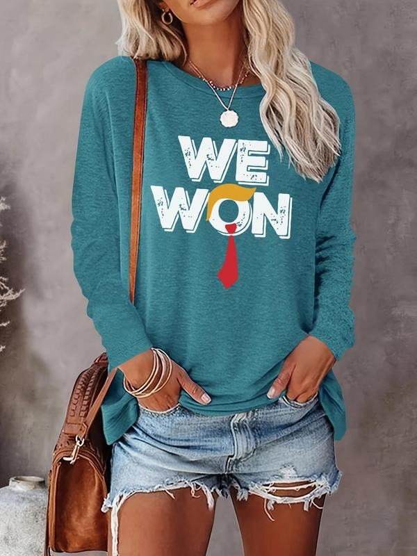 Letter Print Round Neck Casual Crew Neck Long Sleeve Daily Vacation Outdoor Clothes All Seasons T-Shirts, Hoodie, Sweatshirt - T-Shirt, Sweatshirt, Hoodie