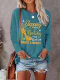 Letter Print Round Neck Casual Crew Neck Long Sleeve Daily Vacation Outdoor Fall & Winter T-Shirts, Hoodie, Sweatshirt - T-Shirt, Sweatshirt, Hoodie