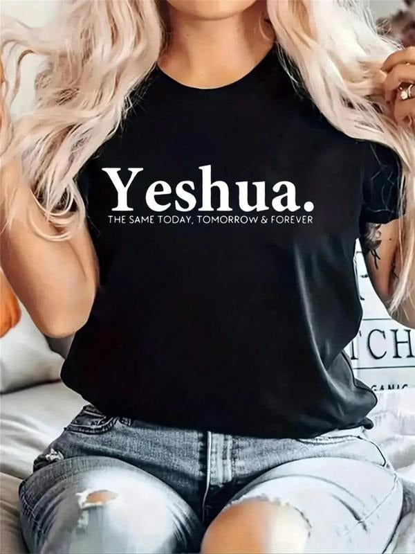 Letter Print Round Neck Casual Crew Neck Short Sleeve Daily Vacation Outdoor Clothes Summer T-Shirts, Hoodie, Sweatshirt - T-Shirt, Sweatshirt, Hoodie