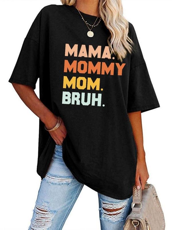 Letter Print Round Neck Short Sleeve Crew Neck Summer Top Casual T-Shirts, Hoodie, Sweatshirt - T-Shirt, Sweatshirt, Hoodie