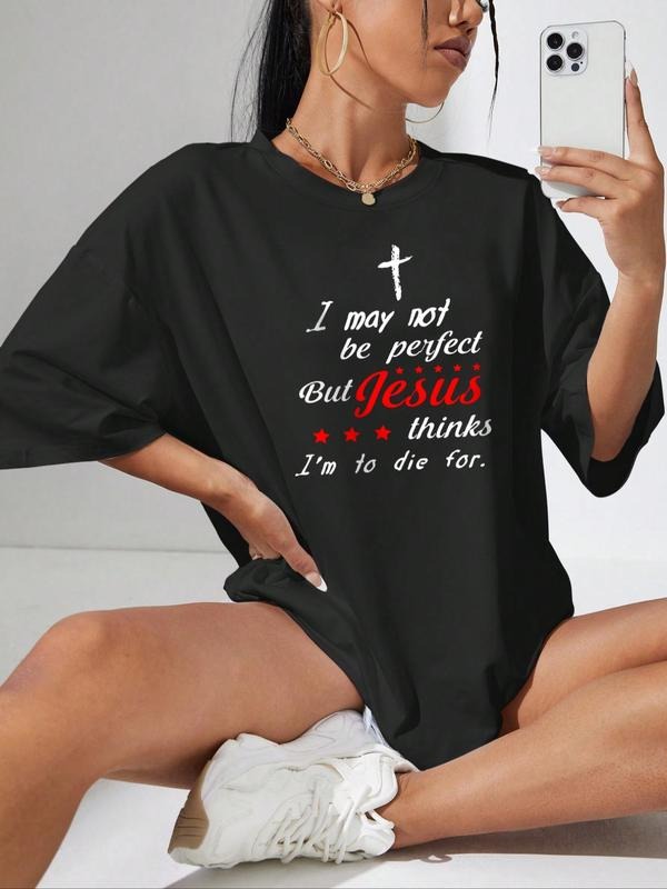 Letter Print Round Neck Summer Clothes Short Sleeve Crew Neck Casual Summer Top T-Shirts, Hoodie, Sweatshirt - T-Shirt, Sweatshirt, Hoodie
