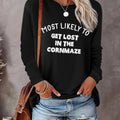 Letter Print Casual Long Sleeve Crew Neck Spring & Fall Top Daily T-Shirts, Hoodie, Sweatshirt - T-Shirt, Sweatshirt, Hoodie